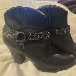 Sofft Black Leather Studded Ankle Booties